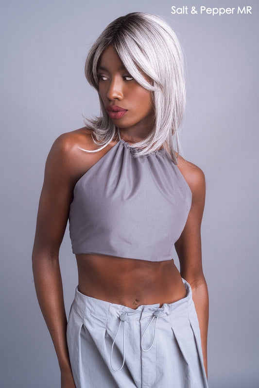 Open Box | High Heat Mid Straight Topper by Rene of Paris | Heat Friendly Synthetic Hair | Silver Brown MR