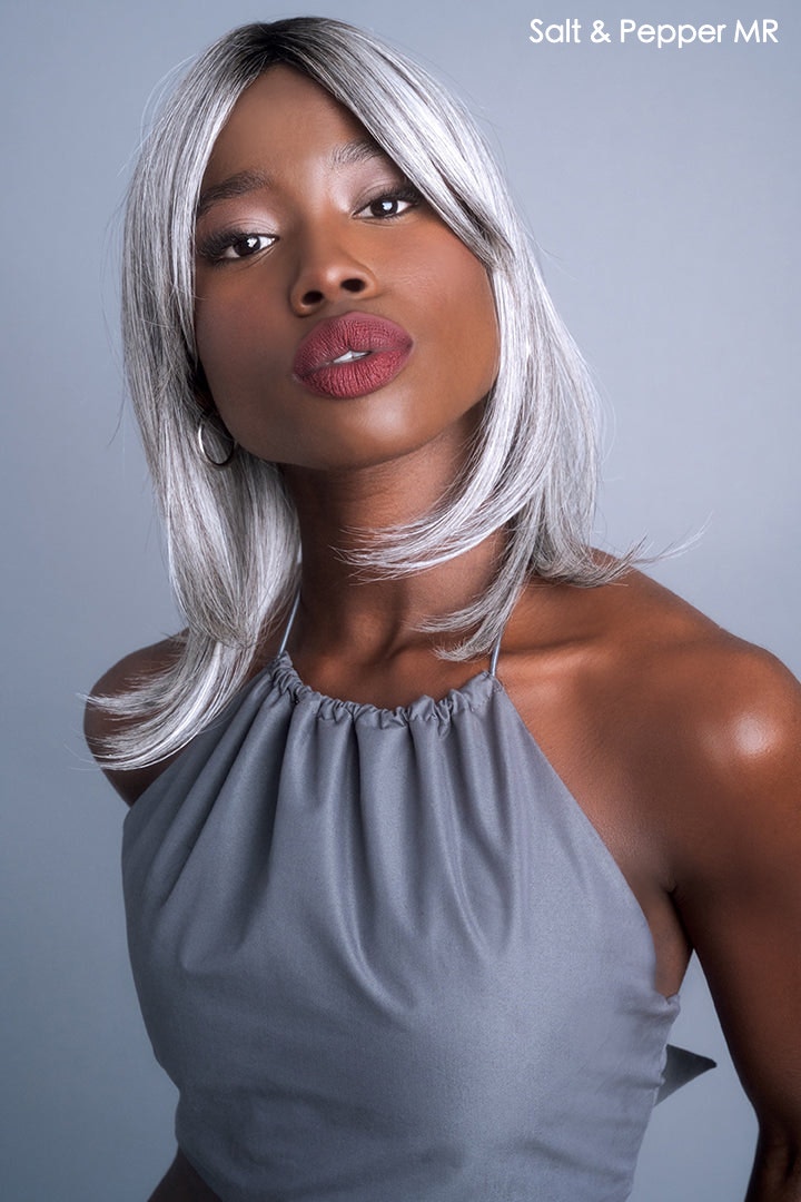 Open Box | High Heat Mid Straight Topper by Rene of Paris | Heat Friendly Synthetic Hair | Silver Brown MR