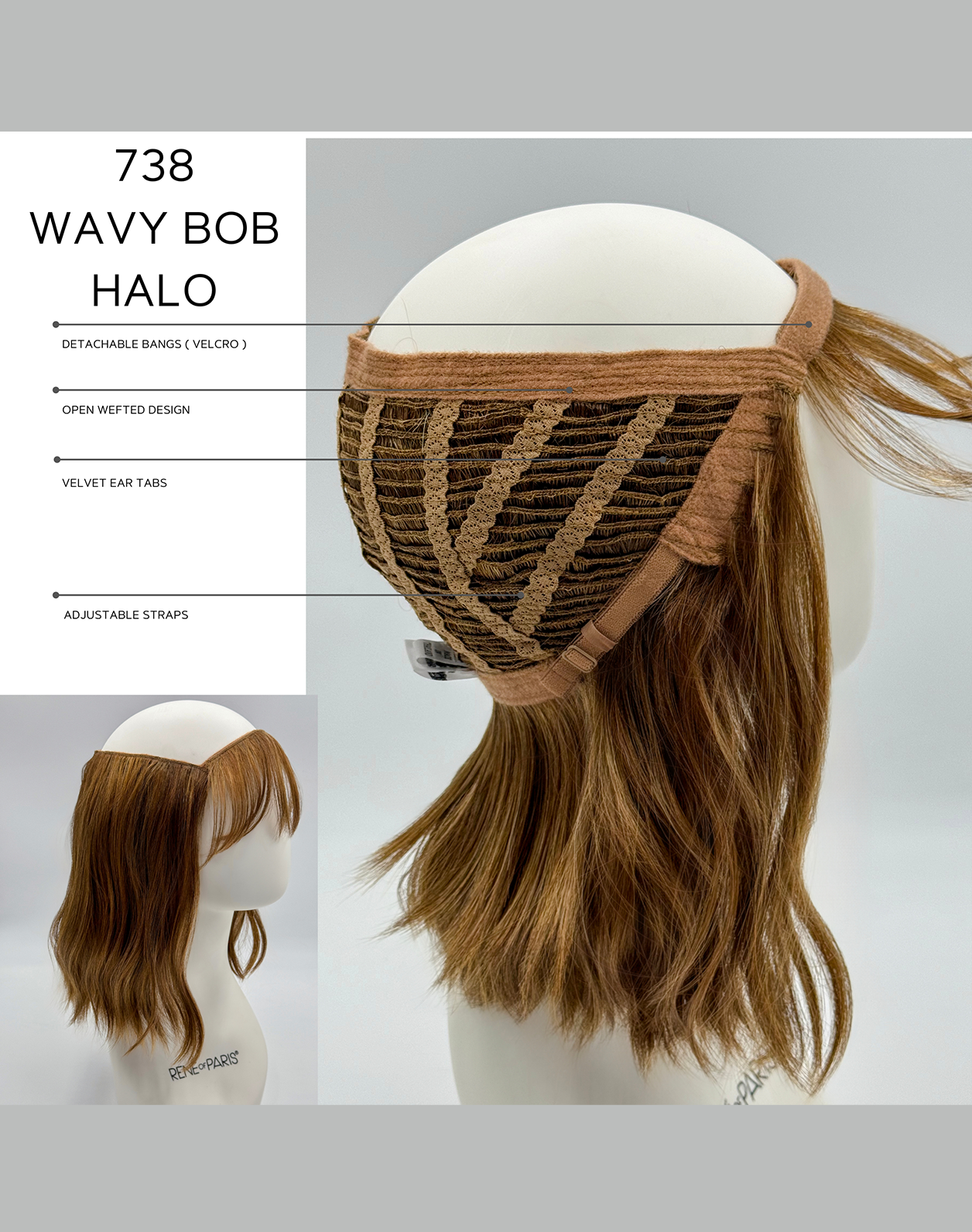 Wavy Halo Bob Top Piece by Rene of Paris | Synthetic Hair